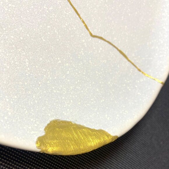 KINTSUGI WABI SABI OAKE GRAY CERAMIC SERVING PLATTER GOLD 15.24"x10.12 HAND MADE - Picture 4 of 8